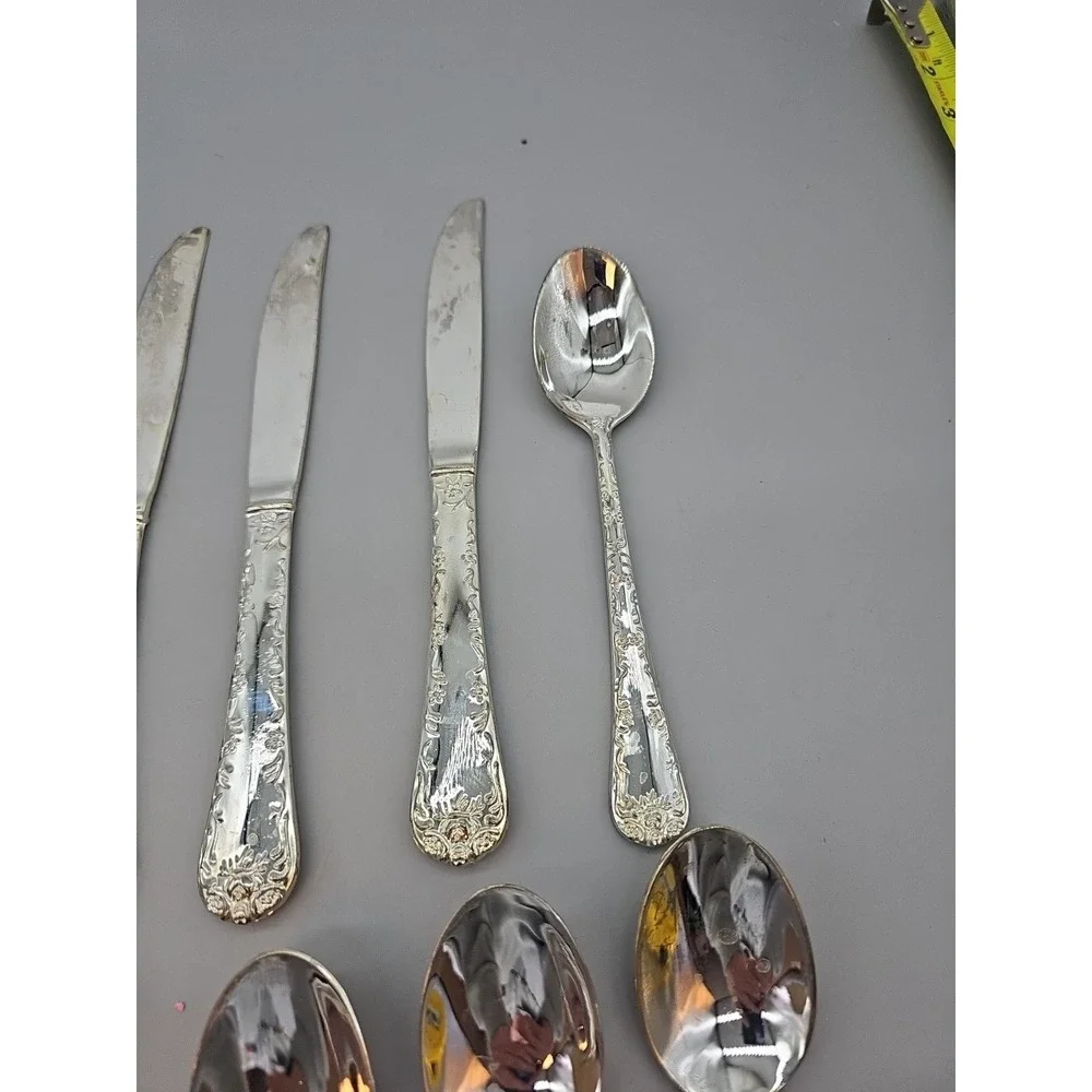 WM Rogers Son Silverplate Silverware Flatware Set Enchanted Rose 19 Pcs 4 Knives